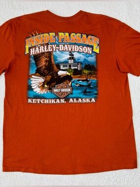 Harley Davidson T-Shirt Men's XL Burnt Orange Inside Passage Ketchikan Alaska